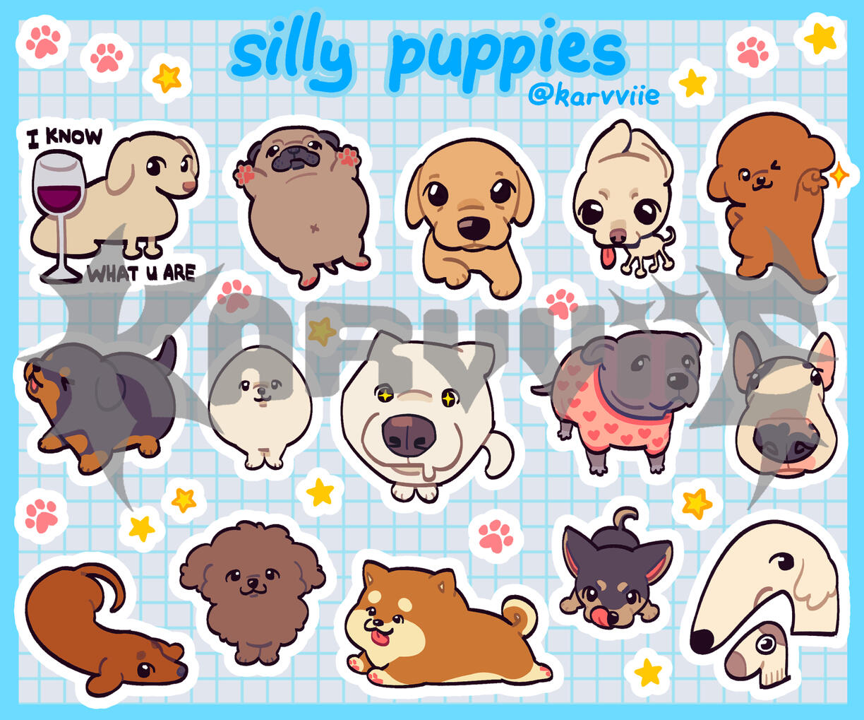sticker sheet - silly puppies