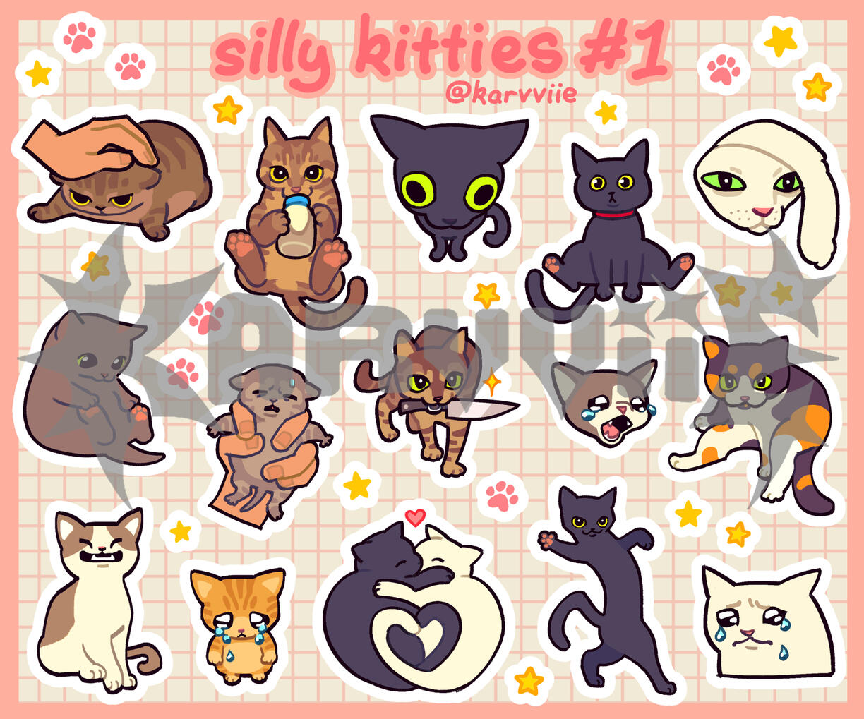 sticker sheet - silly kitties 1